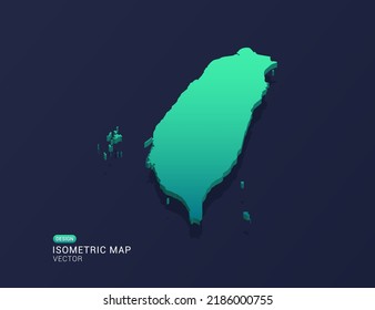 Mapa taiwanés de ilustración vectorial de gradiente verde isométrico.
