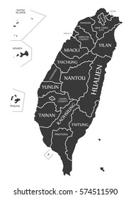 Taiwan Map labelled black illustration