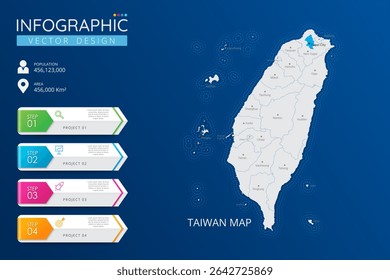 Taiwan map with location pointer marks. High detailed country map with division, cities and capital infographic template. Vector illustration EPS10