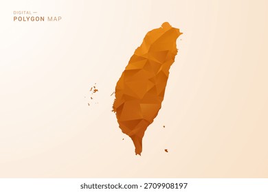 Taiwan Map - Low Poly Polygon Vector Illustration in Orange Hue, Clean Geometric Style, Isolated on White Background.