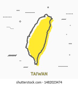 Taiwan map Memphis style thin line style with small geometric figures. Taiwan Vector Map.  Vector illustration modern concept