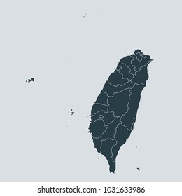 Taiwan map on gray background vector, Taiwan Map Outline Shape Gray on White Vector Illustration,

