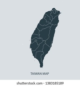 Taiwan map on gray background vector, Taiwan Map Outline Shape Gray on White Vector Illustration, Map with name. High detailed Gray illustration map Taiwan.