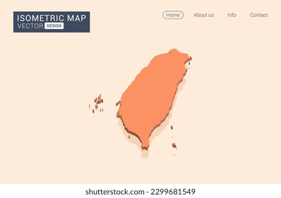 Taiwan map orange with isometric vector.