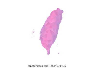 Taiwan Map - Polygon Style Vector Illustration in Pink and Purple Gradient, Low Poly Geometric Design, Isolated on White Background for Infographics and Education.