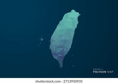 Mapa de Taiwán - Ilustración vectorial de estilo polígono con degradado azul azulado, diseño geométrico de bajo poli, inspirado en la Tecnología y digital, silueta limpia sobre fondo oscuro.