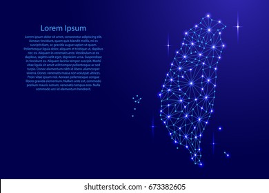 Taiwan map of polygonal mosaic lines network, rays and space stars of vector illustration.