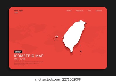 Taiwan map red isolated on dark background with 3d world map isometric vector illustration.