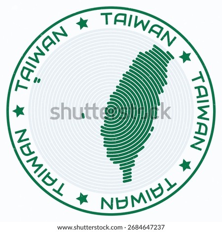 Taiwan map with round title. Country shape rings. Taiwan text around the country boundary shape. Amazing vector illustration.