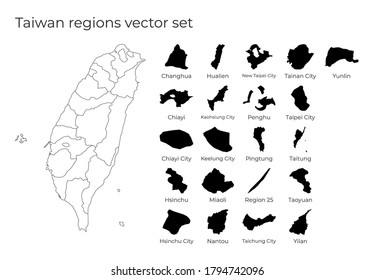 Taiwan map with shapes of regions. Blank vector map of the Country with regions. Borders of the country for your infographic. Vector illustration.