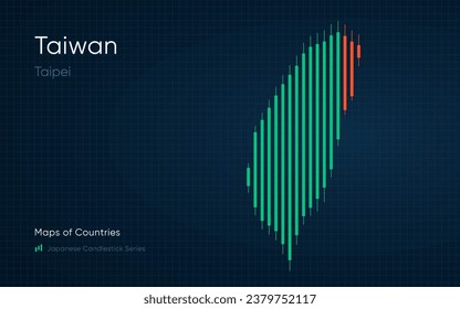Taiwan map is shown in a chart with bars and lines. Japanese candlestick chart Series