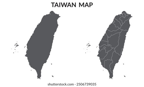 Taiwan map. Map of Taipei in grey set