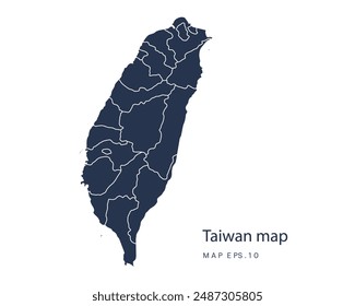 Taiwan map vector, Abstract design vector illustration Eps 10. Navy color.High Detailed on white background.