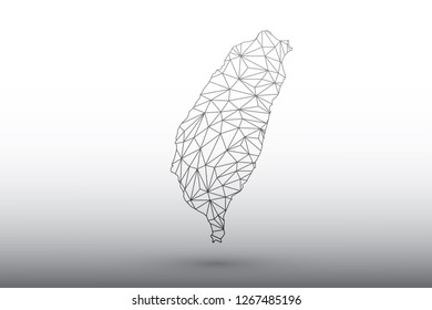 Taiwan map vector of black color geometric connected lines using triangles on light background illustration meaning strong network