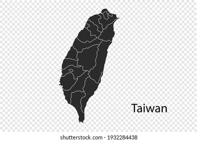 Mapa taiwanés, color negro. aislado en fondo transparente