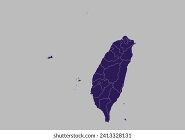 Taiwan map vector, Blue purple color isolated on gray background.