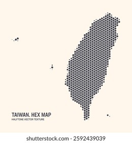 Taiwan Map Vector Hexagonal Halftone Pattern Isolate On Light Background. Hex Texture in the Form of a Map of Taiwan. Modern Technological Contour Map of Taiwan for Design or Business Projects