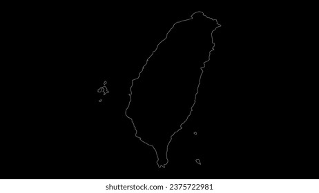 Taiwan map vector illustration. Drawing with a white line on a black background.