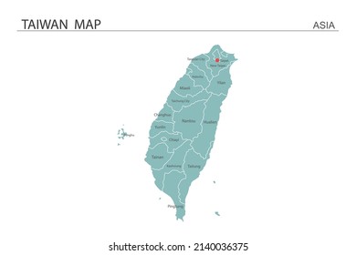 Taiwan map vector illustration on white background. Map have all province and mark the capital city of Taiwan. 