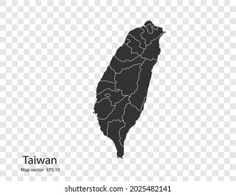 Mapa vectorial de Taiwán, aislado en fondo transparente