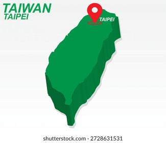 Taiwan Karte Vektor, Taipei Hauptstadt Marker auf grünen 3D-Insel Form, Taiwan Infografik-Design, bearbeitbare Zielzeiger Taiwan Geografie