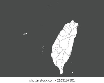 Mapa taiwanés vectorial, color blanco, aislado en fondo gris