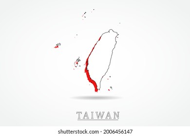 Taiwan Map - World Map International vector template with red and outline graphic sketch style isolated on white background - Vector illustration eps 10