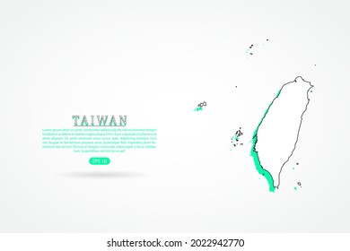 Taiwan-Karte - Weltkarte, internationale Vektorgrafik-Vorlage mit grünem und umrissenem Grafikskizzenstil einzeln auf weißem Hintergrund - Vektorgrafikeps10