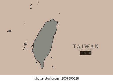 Taiwan Map - World Map International vector template with old classic style and gray color on map isolated on brown background - Vector illustration eps 10