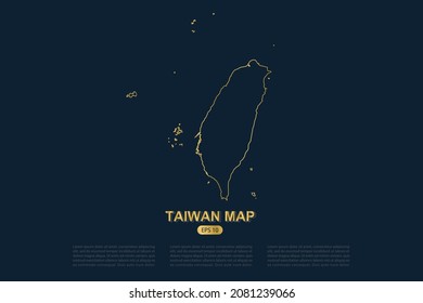 Taiwan Map - World Map International vector template with thin gold outline graphic sketch style isolated on dark background for card design, poster, banner - Vector illustration eps 10