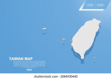 Taiwan Map - World map International vector template with isometric style including shadow, white color on blue background for design, website, infographic - Vector illustration eps 10