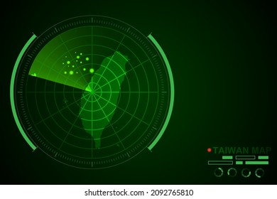 Mapa de Taiwán - Mapa Mundial Plantilla vectorial Internacional con el estilo de radar de círculo futurista HUD, GUI, interfaz de interfaz de usuario aislada en fondo verde oscuro - Ilustración vectorial eps 10