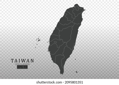 Taiwan Map - World Map International vector template with High detailed including black and grey outline color isolated on transparent background - Vector illustration eps 10