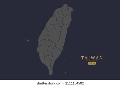 Taiwan Map - World Map International vector template with High detailed including grey and black outline color isolated on black background - Vector illustration eps 10