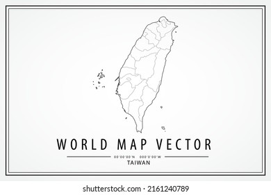 Taiwan Map - World Map International vector template with High detailed thin black line and outline graphic sketch style isolated on white background - Vector illustration eps 10