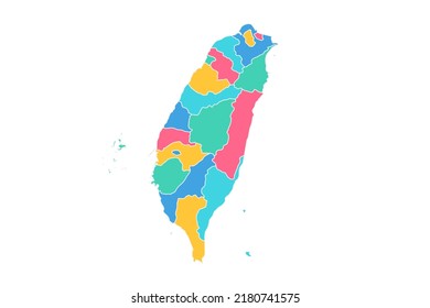 Taiwan Map - World Map International vector template with High detailed including blue, green, pink, and yellow outline color isolated on white background - Vector illustration eps 10