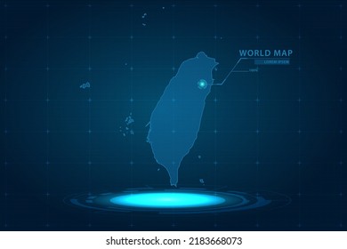 Taiwan Map - World Map International vector template with Hologram in perspective style and HUD, GUI, UI interface isolated on blue background for design - Vector illustration eps 10