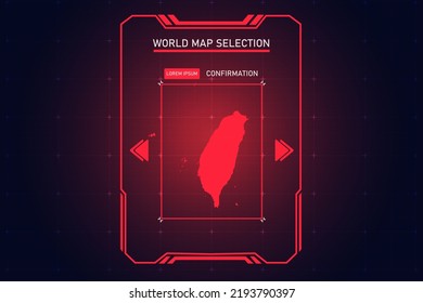 Taiwan Map - World Map International vector template with Red Color in perspective style and HUD, GUI, UI interface isolated on black background for design - Vector illustration eps 10