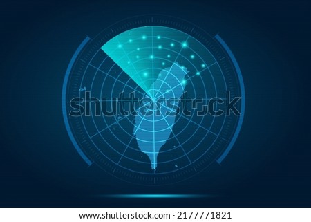 Taiwan Map - World Map International vector template with futuristic circle radar style HUD, GUI, UI interface isolated on blue background for design, infographic - Vector illustration eps 10