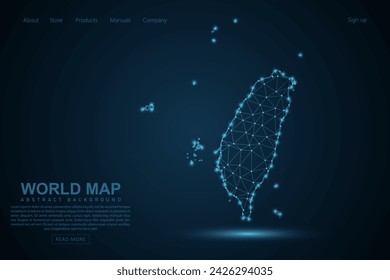 Mapa de Taiwán - Mapa del Mundo línea de masa y escalas de puntos en el fondo de la tecnología azul. Línea de red poligonal de malla 3D de marco de alambre, esfera de diseño, punto y estructura - Ilustración vectorial eps 10