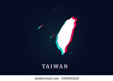 Taiwan Map - World map vector template with Unique Design Abstract Digital Glitch and 3d  including blue, red and white color isolated on dark background - Vector illustration eps 10