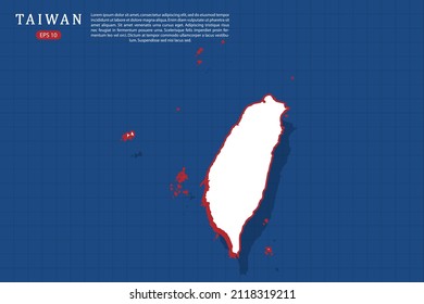 Taiwan Map - World map vector template with isometric style with white and red color including shadow on Blue grid background for website, design, infographic - Vector illustration eps 10