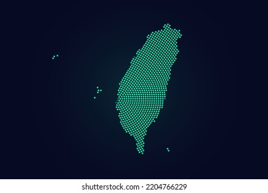 Taiwan Map - World map vector template with green dots, grid, grunge, halftone style isolated on dark background for education, infographic, design, website - Vector illustration eps 10