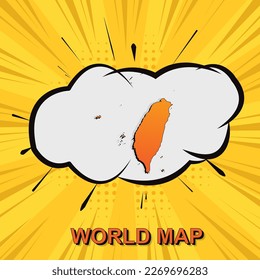 Taiwan Map - World map vector template with isometric and comic art style including shadow, black and orange color on yellow background for design, infographic - Vector illustration eps 10