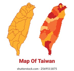 Taiwan Map Yellow regions orange political map vector