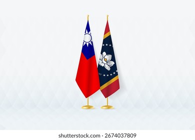 Taiwan and Mississippi Flags Side by Side, Symbol of International Partnership. Illustration symbolizes diplomacy, partnership, and international cooperation between the two nations.