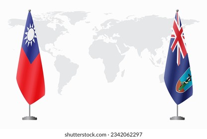 Taiwan and Montserrat flags for official meeting against background of world map.
