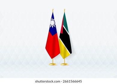 Taiwán y Mozambique banderas lado a lado, símbolo de asociación internacional. La ilustración simboliza la diplomacia, la asociación y la cooperación internacional entre las dos naciones.