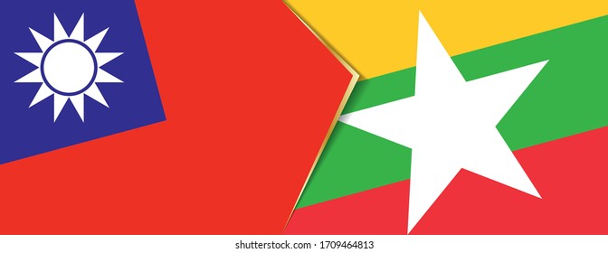 Taiwan and Myanmar flags, two vector flags symbol of relationship or confrontation.