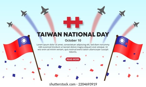 Taiwan national day background with flags and acrobatic jetplanes